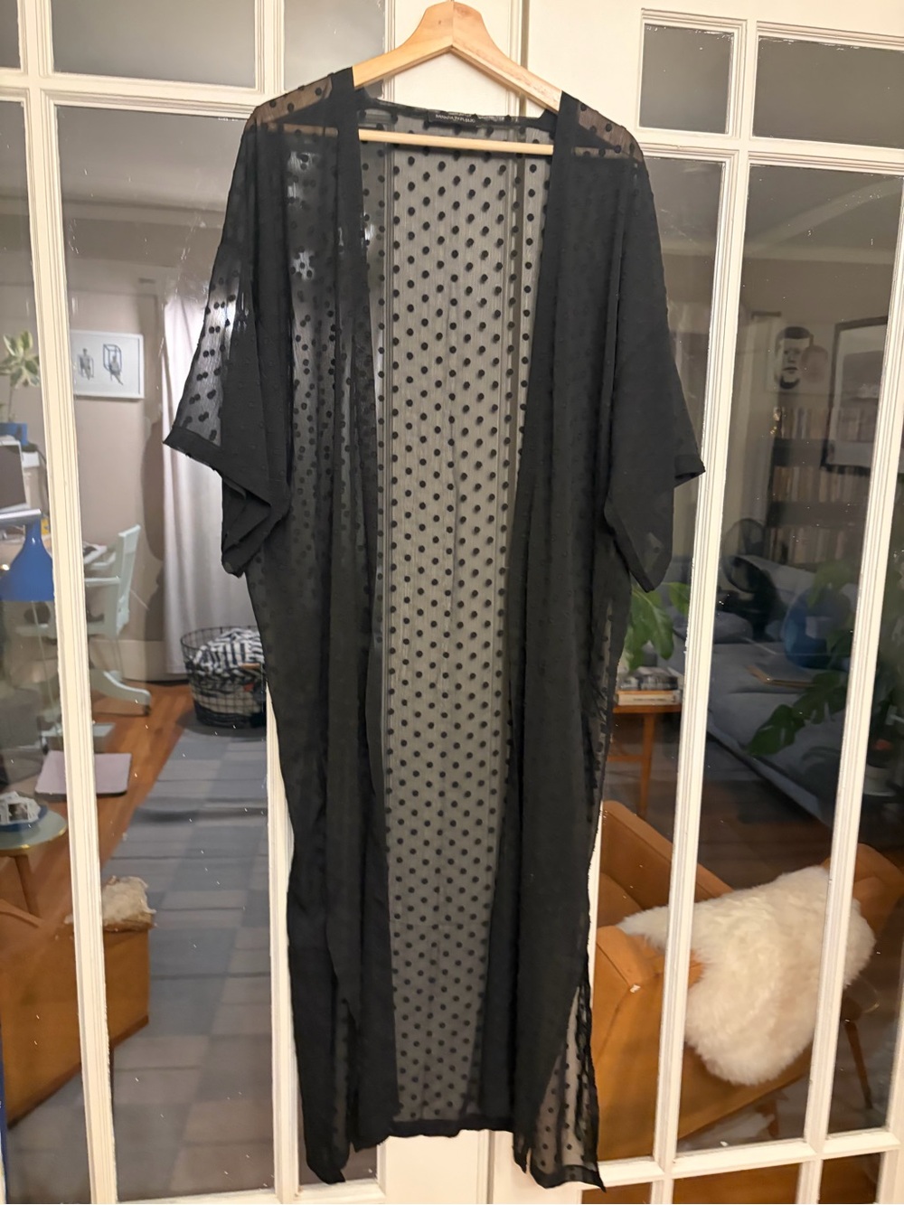 Banana Republic Black Sheer Polka Dot Kimono Robe